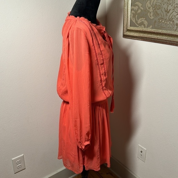 Banana Republic Boho smocked waist flutter skirt tassels long sleeves dress Sz M - Picture 6 of 12